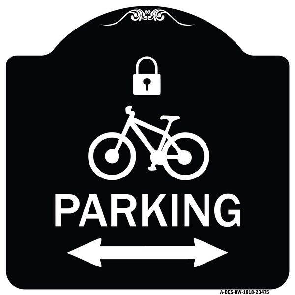 Parking W/ Lock Cycle & Bidirectional Arrow Heavy-Gauge Aluminum Sign, 18" x 18", BW-1818-23475
